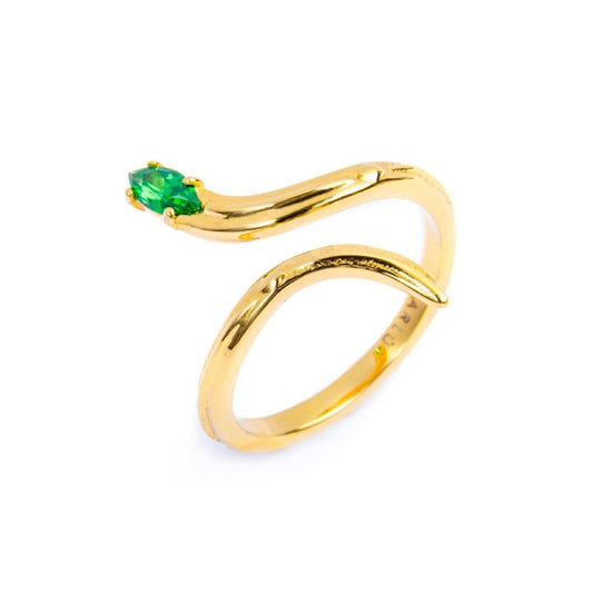 Anello a serpente da donna Marlù Vision in acciaio dorato con zircone verde 33AN0018GV-1