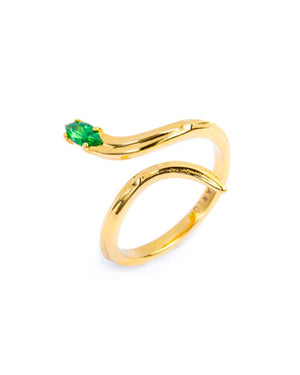 Anello a forma di serpente da donna della collezione Marlù Vision in acciaio 316L dorato con zircone verde 33AN00018GV
