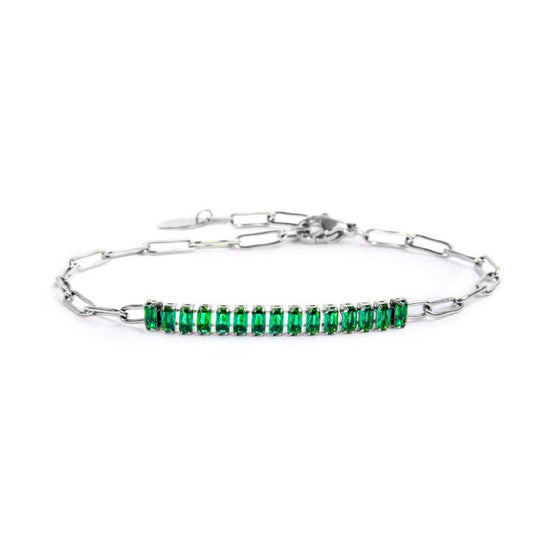 Bracciale catena da donna Marlù Vision in acciaio con catena a maglia larga e cristalli verdi 33BR0023-V-1