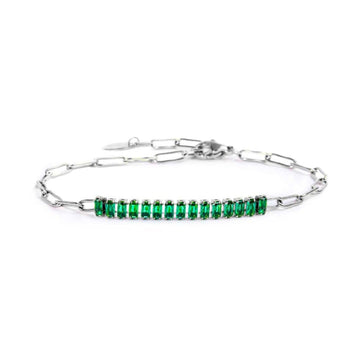Bracciale catena da donna Marlù Vision in acciaio con catena a maglia larga e cristalli verdi 33BR0023-V-1