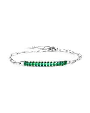Bracciale catena da donna della collezione Marlù Vision in acciaio inossidabile 316L con catena a maglia larga e cristalli verdi 33BR0023-V