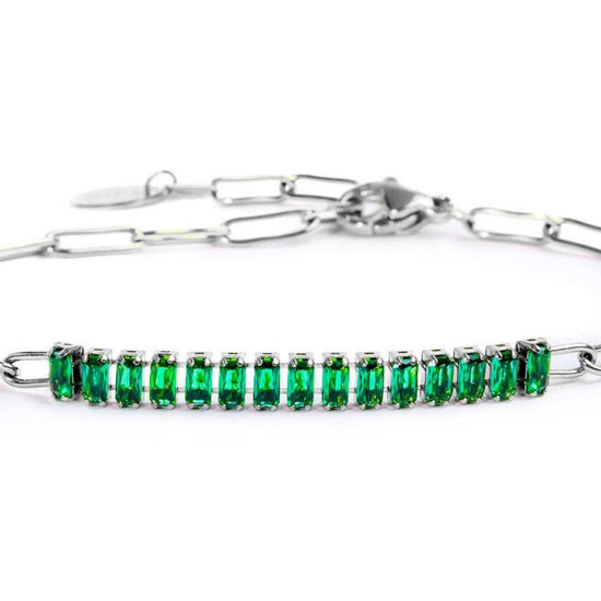 Bracciale catena da donna Marlù Vision in acciaio con catena a maglia larga e cristalli verdi 33BR0023-V-2