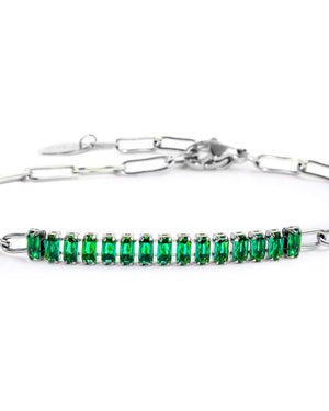 Bracciale catena da donna della collezione Marlù Vision in acciaio inossidabile 316L con catena a maglia larga e cristalli verdi 33BR0023-V