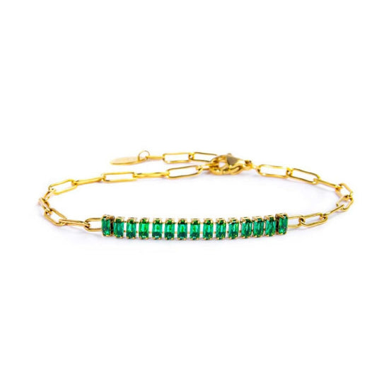 Bracciale catena da donna Marlù Vision in acciaio dorato con catena a maglia larga e cristalli verdi 33BR0023G-V-1