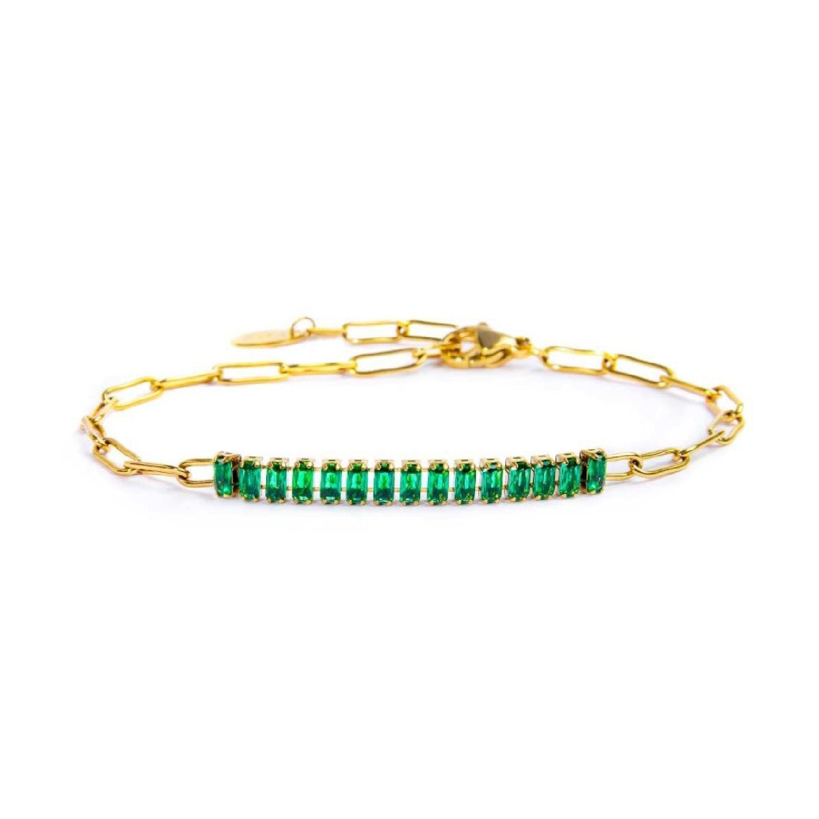 Bracciale catena da donna Marlù Vision in acciaio dorato con catena a maglia larga e cristalli verdi 33BR0023G-V-1