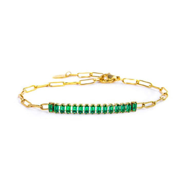 Bracciale catena da donna Marlù Vision in acciaio dorato con catena a maglia larga e cristalli verdi 33BR0023G-V-1