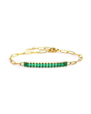 Bracciale catena da donna della collezione Marlù Vision in acciaio inossidabile 316L dorato con catena a maglia larga e cristalli verdi 33BR0023G-V