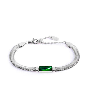 Bracciali catena snake da donna della collezione Marlù Vision in acciaio inossidabile 316L con cristallo verde centrale 33BR0024-V