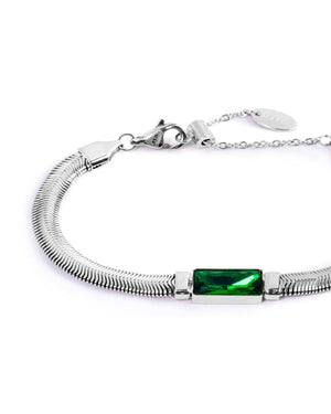Bracciali catena snake da donna della collezione Marlù Vision in acciaio inossidabile 316L con cristallo verde centrale 33BR0024-V