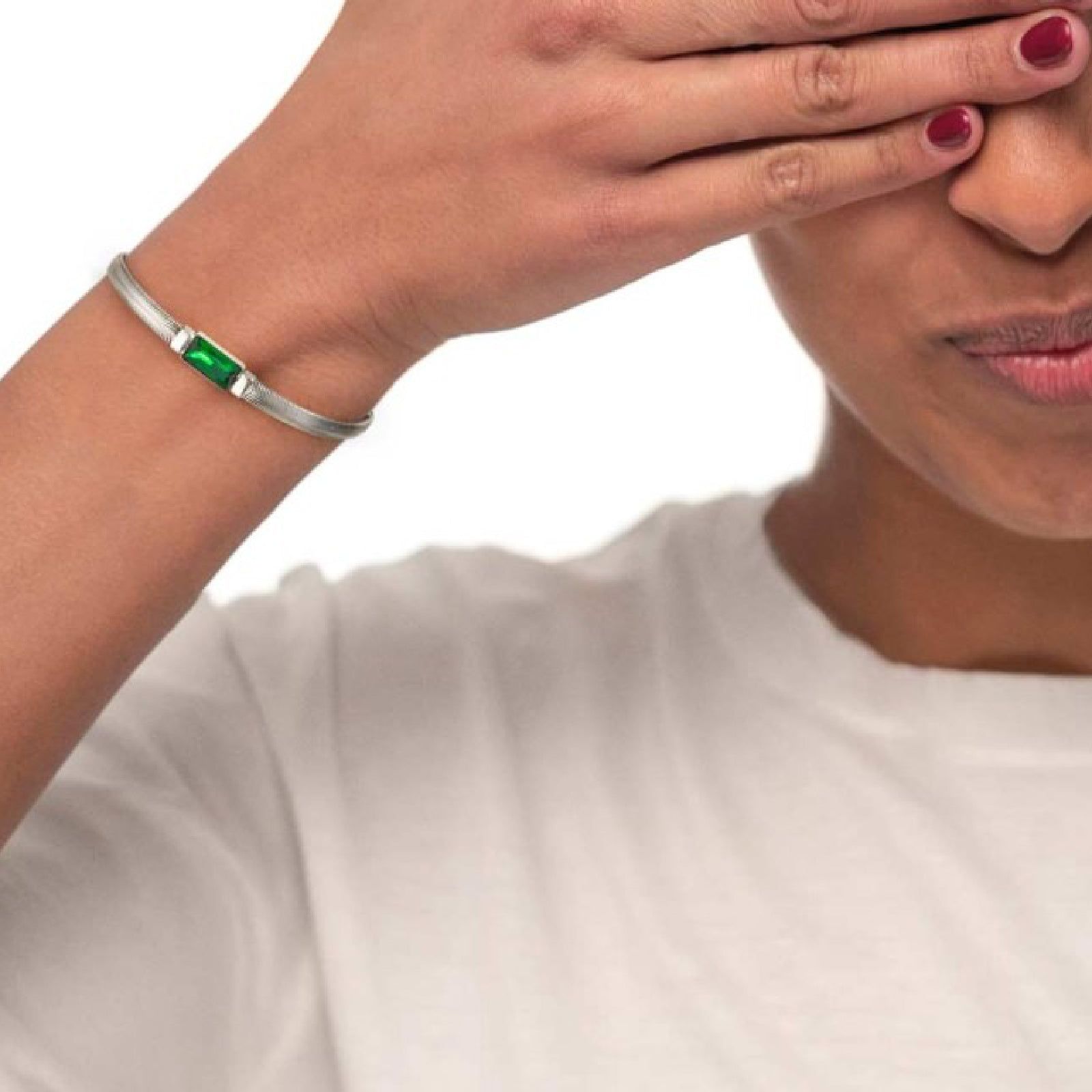 Bracciali catena snake da donna Marlù Vision in acciaio e cristallo verde 33BR0024-V-3