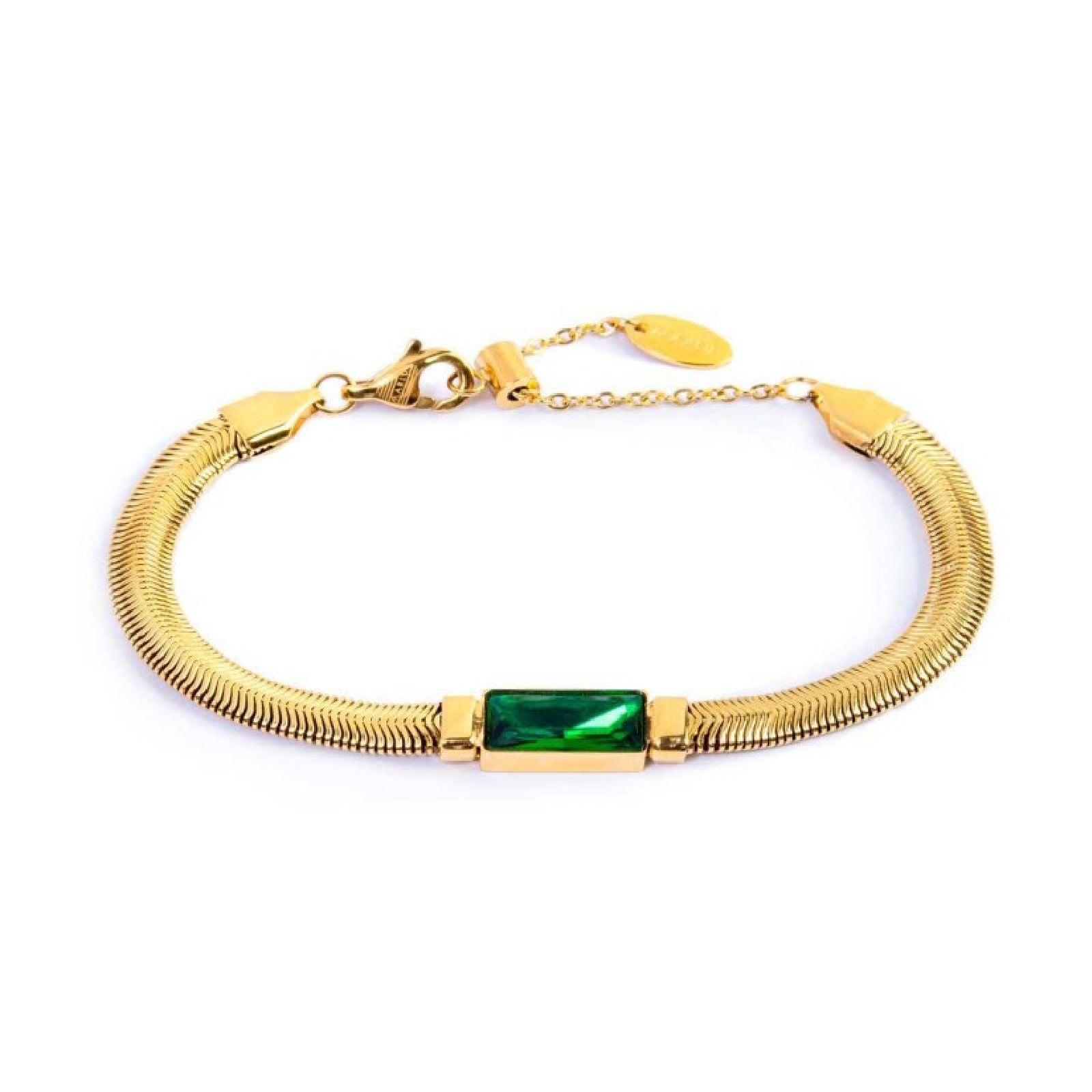 Bracciali catena snake da donna Marlù Vision in acciaio dorato e cristallo verde 33BR0024G-V-1
