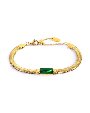 Bracciali catena snake da donna della collezione Marlù Vision in acciaio inossidabile 316L dorato con cristallo verde centrale 33BR0024G-V