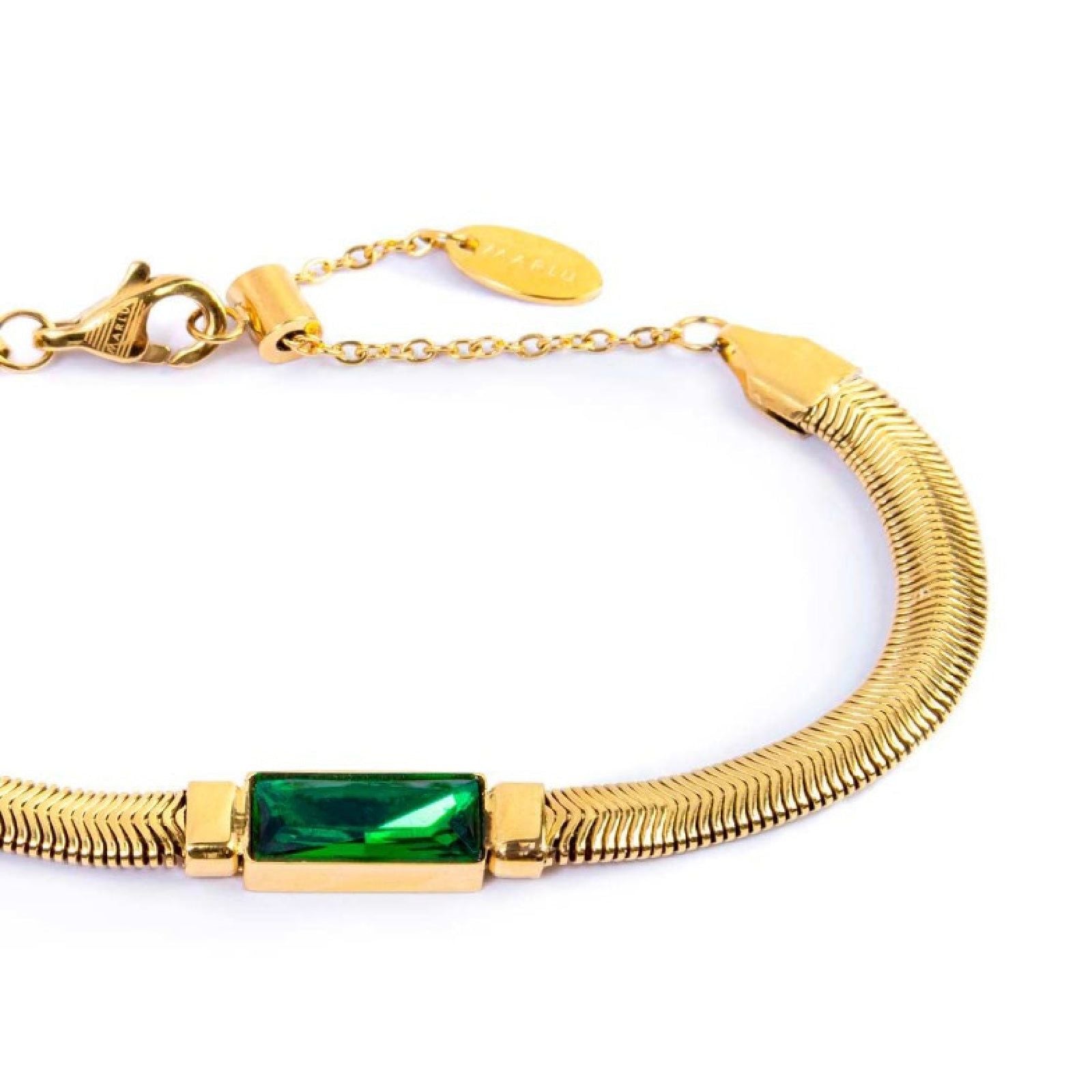 Bracciali catena snake da donna Marlù Vision in acciaio dorato e cristallo verde 33BR0024G-V-2