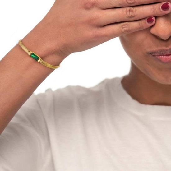 Bracciali catena snake da donna Marlù Vision in acciaio dorato e cristallo verde 33BR0024G-V-3