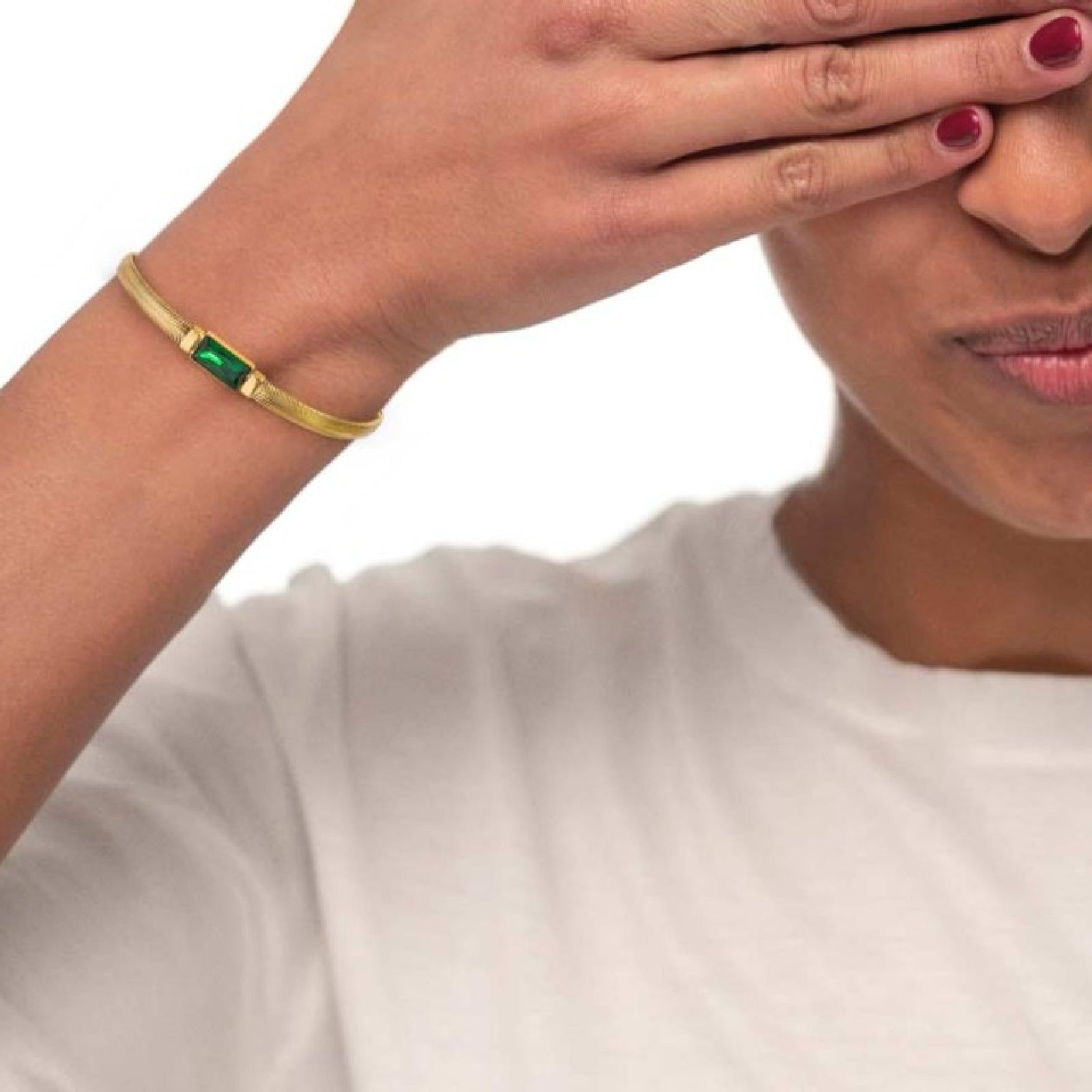 Bracciali catena snake da donna Marlù Vision in acciaio dorato e cristallo verde 33BR0024G-V-3