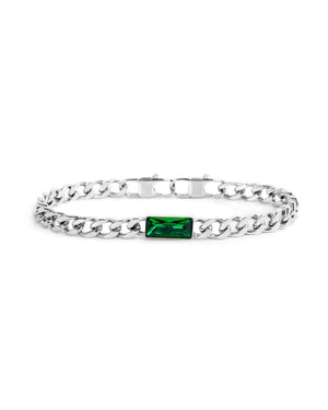 Bracciale catena da donna della collezione Marlù Vision in acciaio inossidabile 316L con catena grumetta e cristallo verde al centro 33BR0025-V