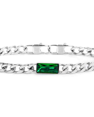 Bracciale catena da donna della collezione Marlù Vision in acciaio inossidabile 316L con catena grumetta e cristallo verde al centro 33BR0025-V