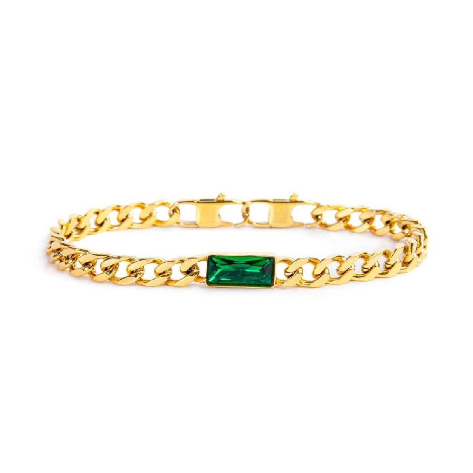 Bracciale catena da donna Marlù Vision in acciaio dorato con catena grumetta e cristallo verde 33BR0025G-V-1