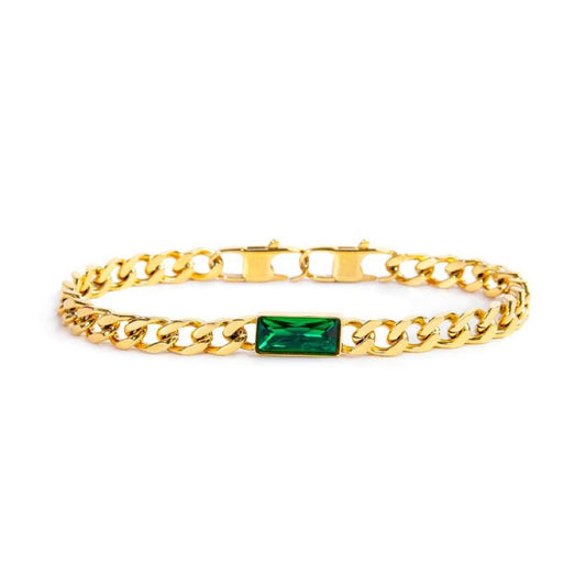 Bracciale catena da donna Marlù Vision in acciaio dorato con catena grumetta e cristallo verde 33BR0025G-V-1