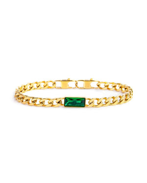Bracciale catena da donna della collezione Marlù Vision in acciaio inossidabile 316L dorato con catena grumetta e cristallo verde al centro 33BR0025G-V