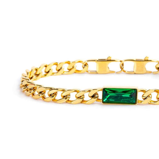 Bracciale catena da donna Marlù Vision in acciaio dorato con catena grumetta e cristallo verde 33BR0025G-V-2