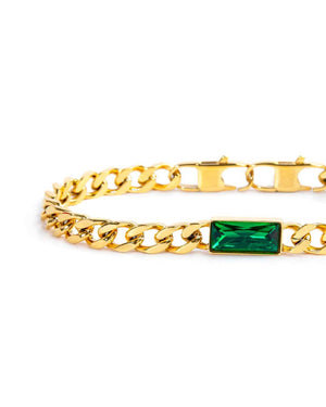Bracciale catena da donna della collezione Marlù Vision in acciaio inossidabile 316L dorato con catena grumetta e cristallo verde al centro 33BR0025G-V