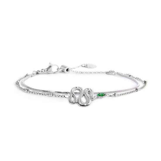 Bracciale doppia catena da donna Marlù Vision in acciaio con serpente e cristallo verde 33BR0026-V-1