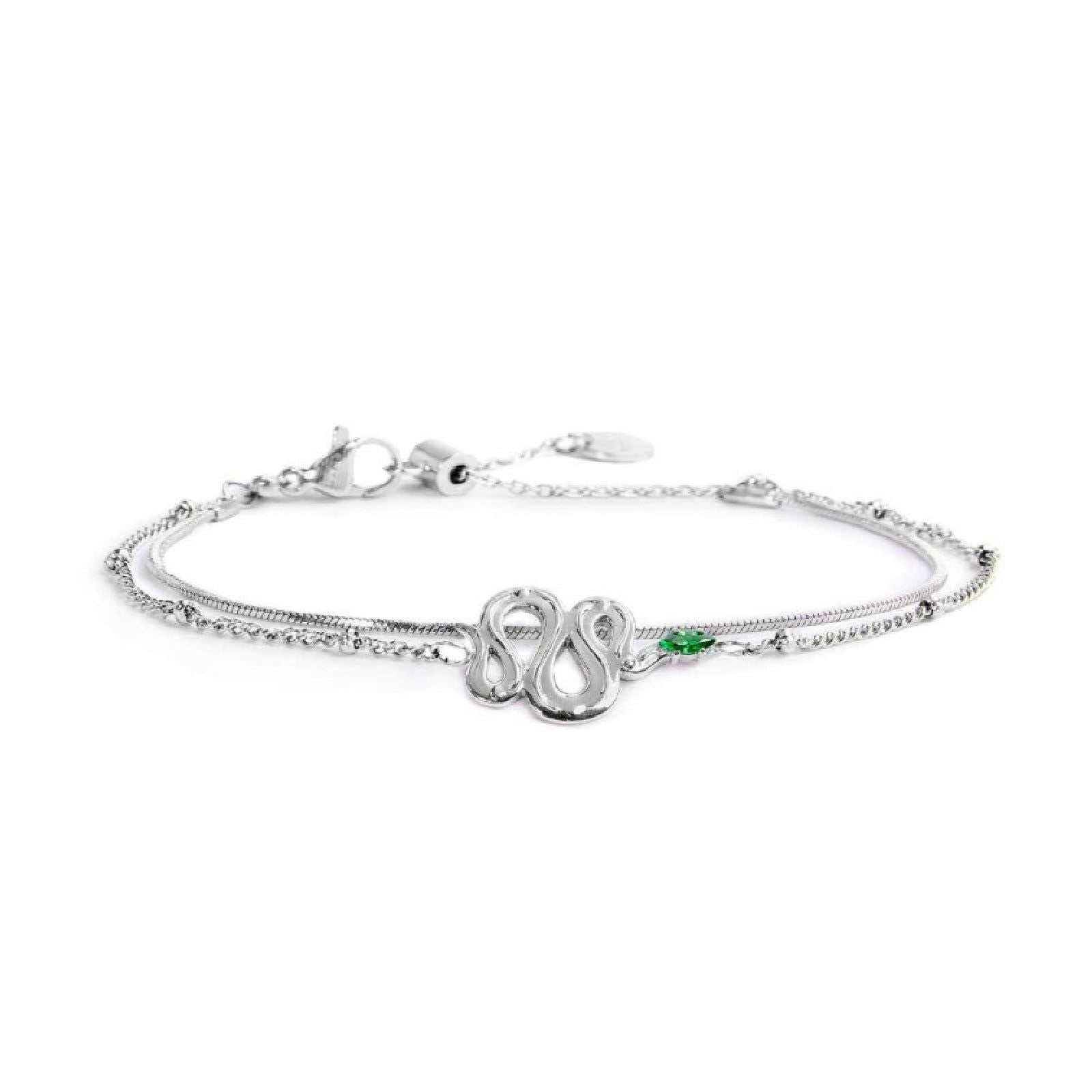 Bracciale doppia catena da donna Marlù Vision in acciaio con serpente e cristallo verde 33BR0026-V-1