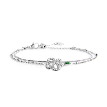 Bracciale doppia catena da donna Marlù Vision in acciaio con serpente e cristallo verde 33BR0026-V-1