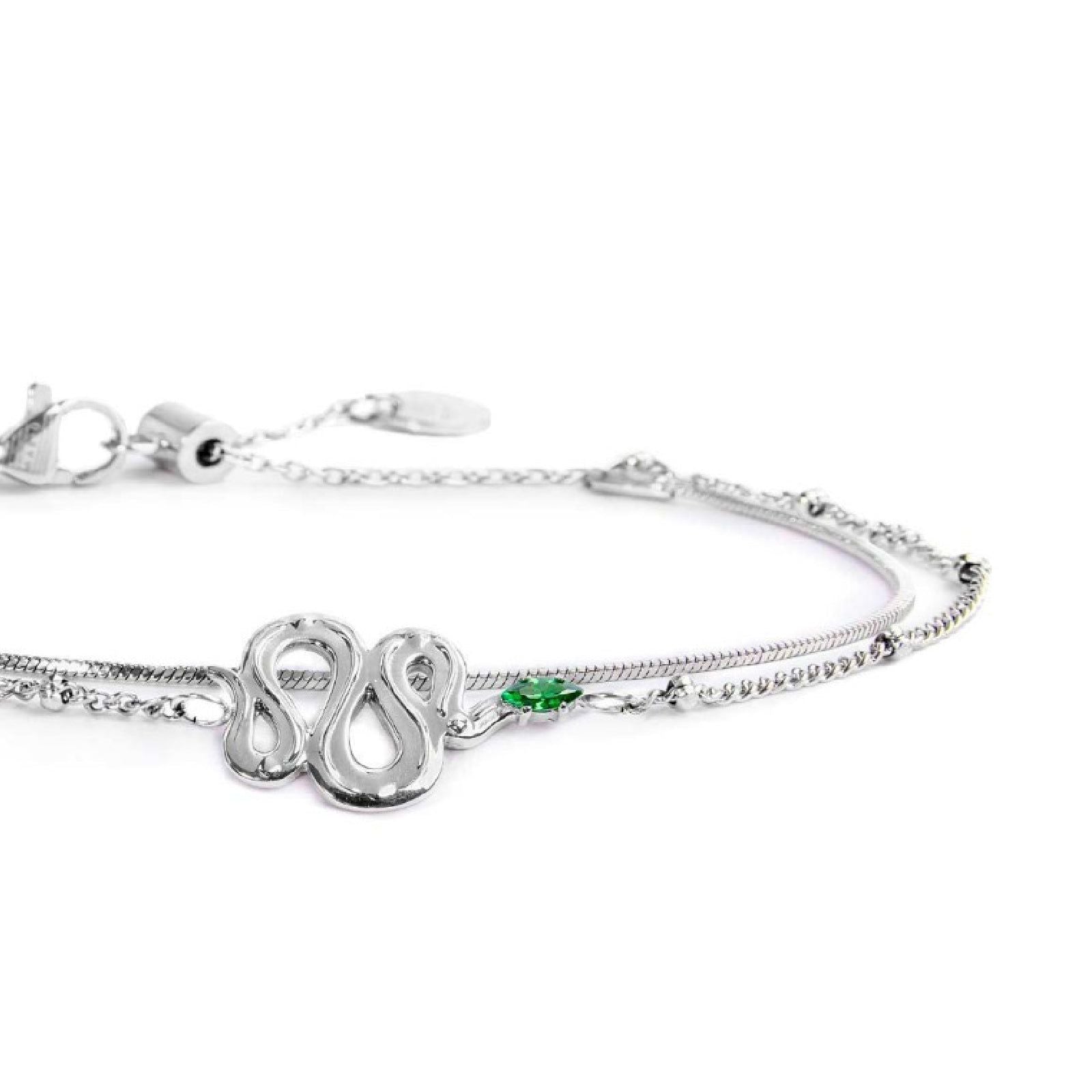 Bracciale doppia catena da donna Marlù Vision in acciaio con serpente e cristallo verde 33BR0026-V-2