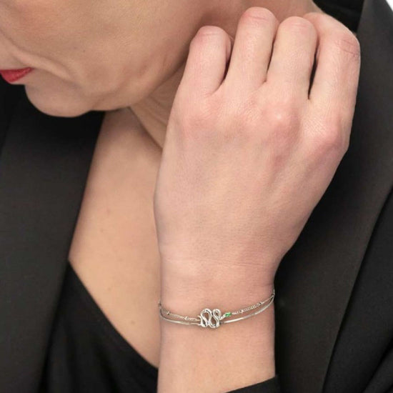Bracciale doppia catena da donna Marlù Vision in acciaio con serpente e cristallo verde 33BR0026-V-3