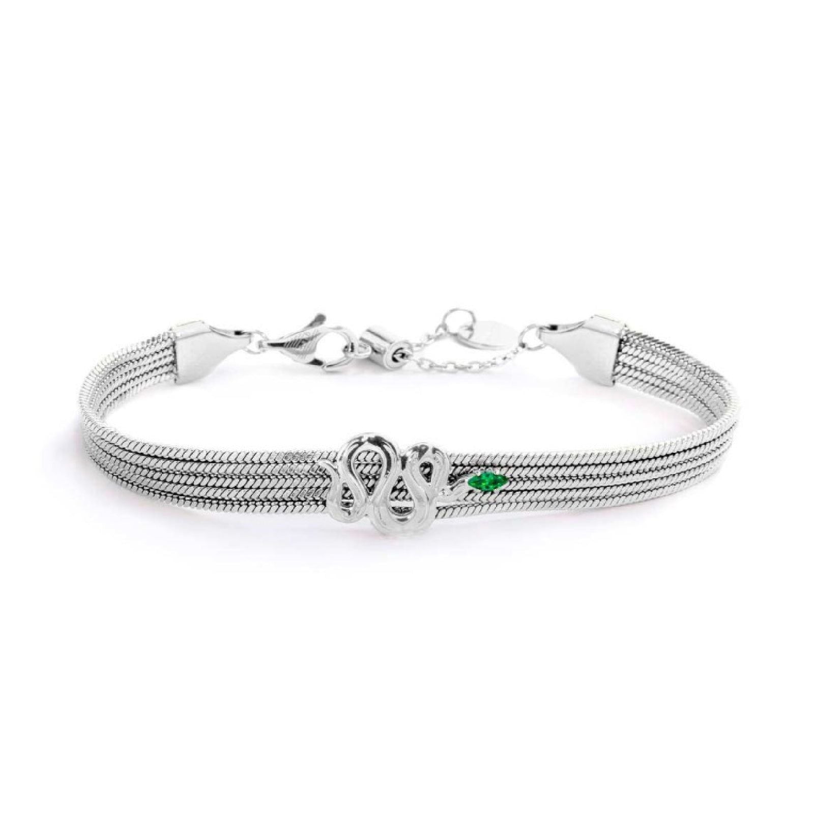 Bracciale snake multifilo da donna Marlù Vision in acciaio con serpente e zircone verde 33BR0028-V-1