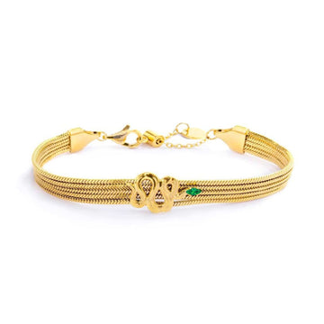 Bracciale snake multifilo da donna Marlù Vision in acciaio dorato con serpente e zircone verde 33BR0028G-V-1