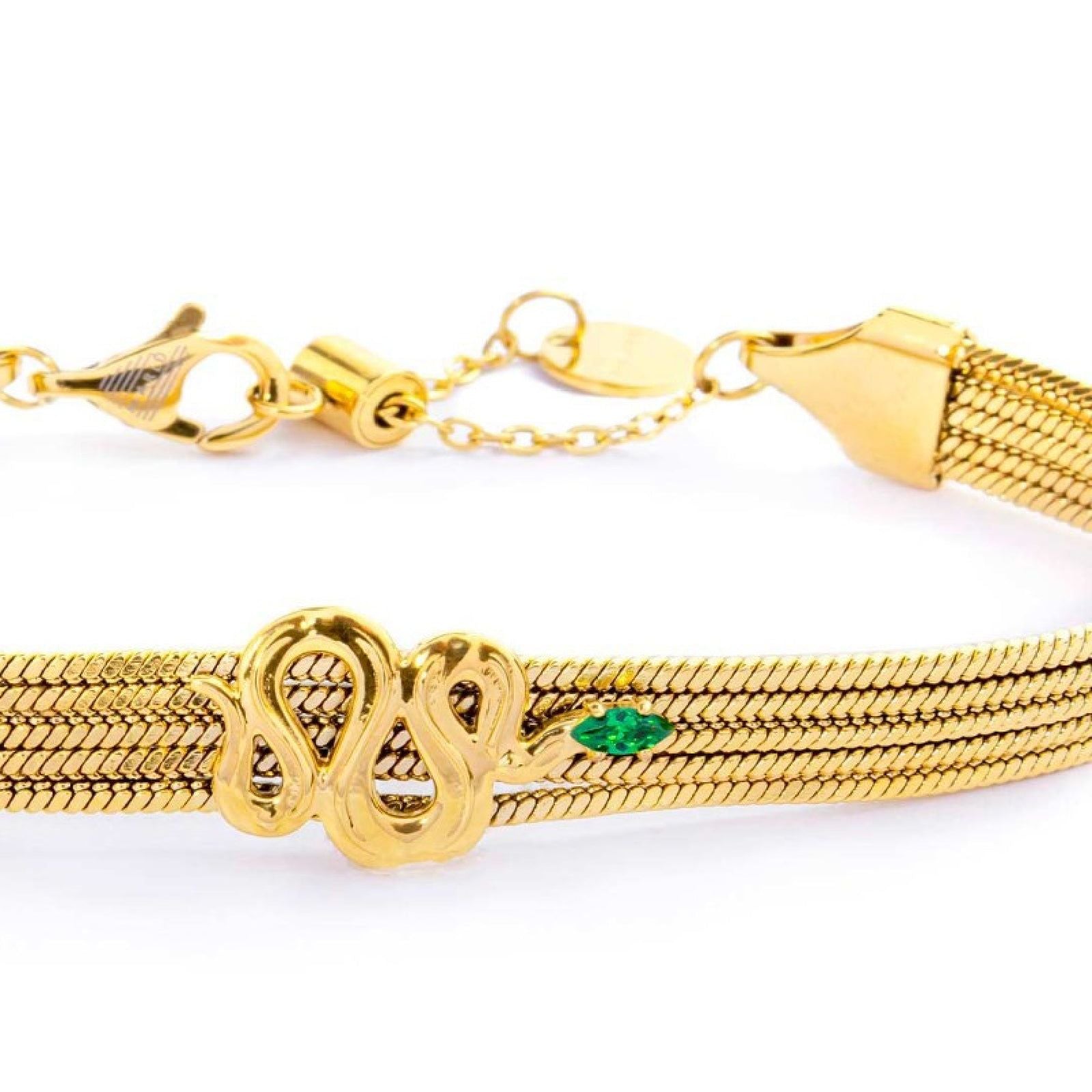 Bracciale snake multifilo da donna Marlù Vision in acciaio dorato con serpente e zircone verde 33BR0028G-V-2