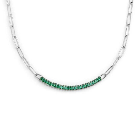 Collana catena da donna Marlù Vision in acciaio con cristalli verdi 33CN0014-V-1