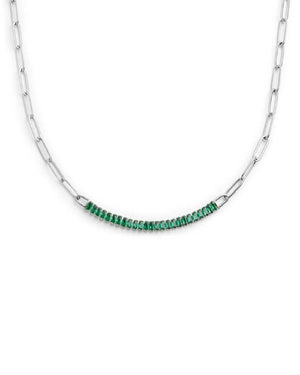 Collana catena da donna della collezione Marlù Vision in acciaio inossidabile 316L con tennis centrale di cristalli verdi taglio baguette 33CN0014-V