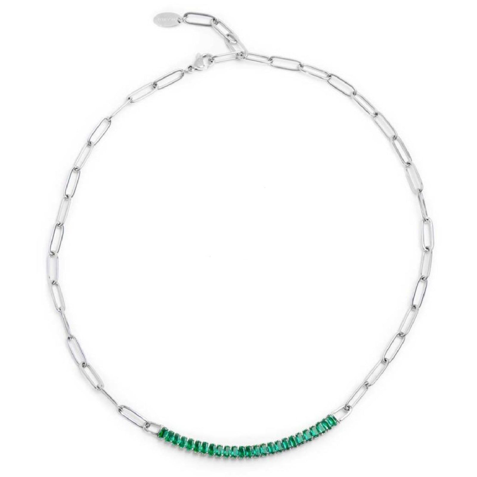 Collana catena da donna Marlù Vision in acciaio con cristalli verdi 33CN0014-V-2