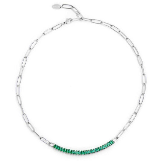 Collana catena da donna Marlù Vision in acciaio con cristalli verdi 33CN0014-V-2