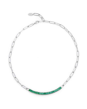 Collana catena da donna della collezione Marlù Vision in acciaio inossidabile 316L con tennis centrale di cristalli verdi taglio baguette 33CN0014-V