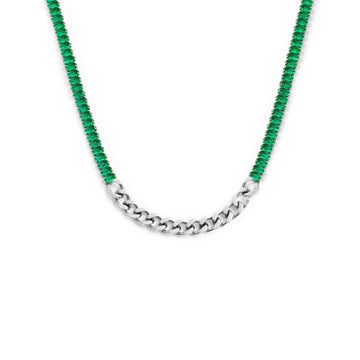 Collana catena da donna Marlù Vision in acciaio con cristalli verdi laterali 33CN0015-V-1