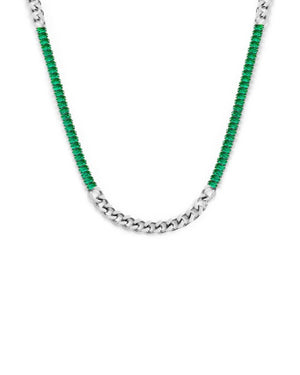 Collana catena tennis da donna della collezione Marlù Vision in acciaio inossidabile 316L con cristalli verdi taglio baguette laterali 33CN0015-V