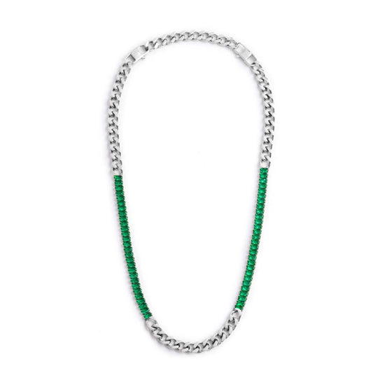 Collana catena da donna Marlù Vision in acciaio con cristalli verdi laterali 33CN0015-V