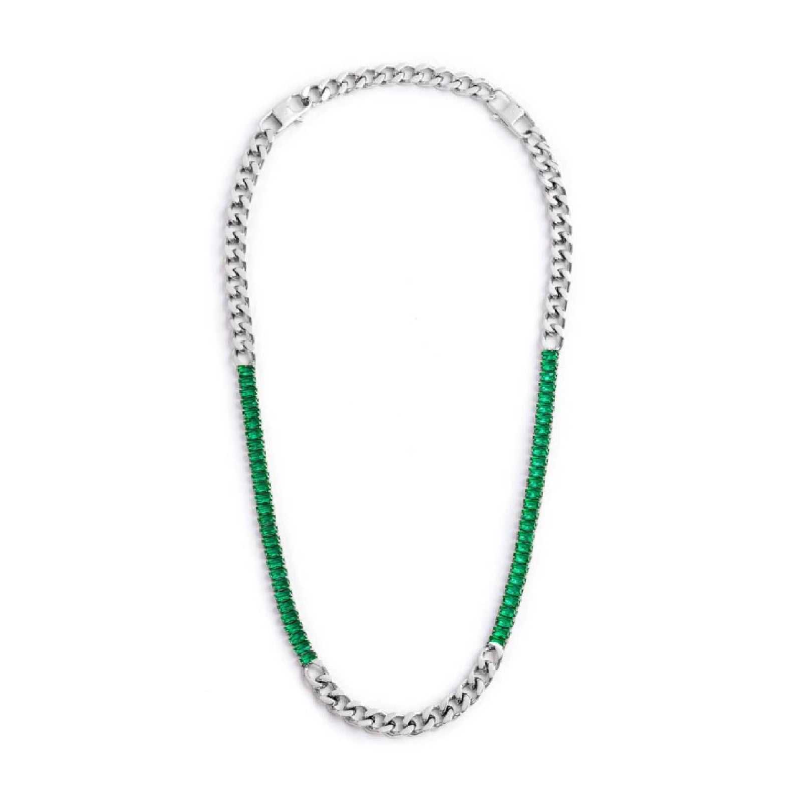 Collana catena da donna Marlù Vision in acciaio con cristalli verdi laterali 33CN0015-V