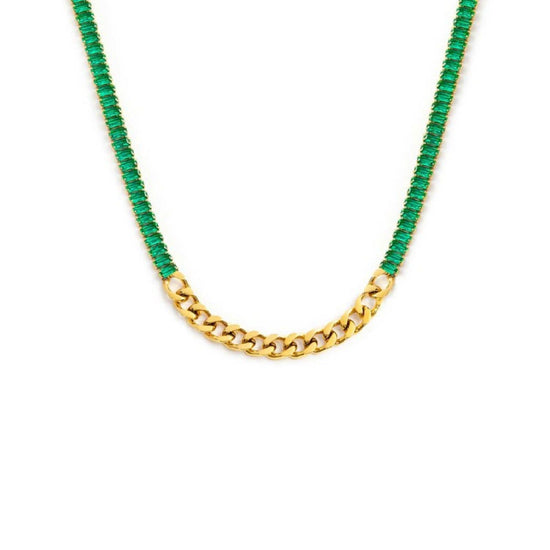 Collana catena da donna Marlù Vision in acciaio dorato con cristalli verdi laterali 33CN0015G-V-1
