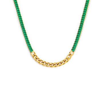 Collana catena da donna Marlù Vision in acciaio dorato con cristalli verdi laterali 33CN0015G-V-1
