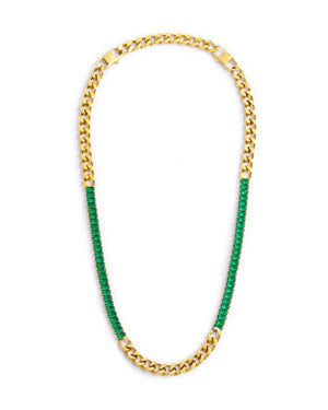 Collana catena tennis da donna della collezione Marlù Vision in acciaio inossidabile 316L dorato con cristalli verdi taglio baguette laterali 33CN0015G-V