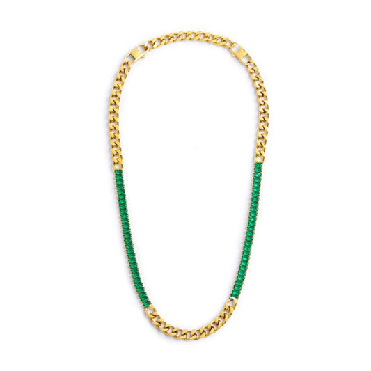 Collana catena da donna Marlù Vision in acciaio dorato con cristalli verdi laterali 33CN0015G-V