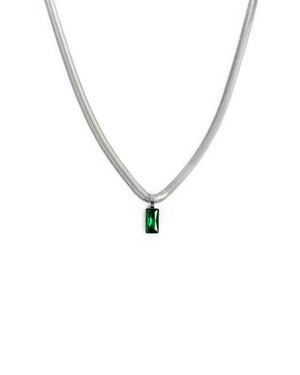 Collana catena snake da donna della collezione Marlù Vision in acciaio inossidabile 316L con cristallo verde pendente a taglio baguette 33CN0016-V