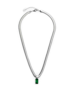 Collana catena snake da donna della collezione Marlù Vision in acciaio inossidabile 316L con cristallo verde pendente a taglio baguette 33CN0016-V