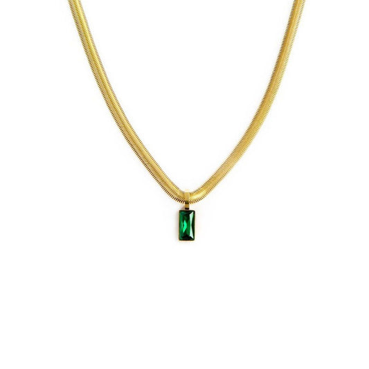 Collana snake da donna Marlù Vision in acciaio dorato con cristallo verde pendente 33CN0016G-V-1